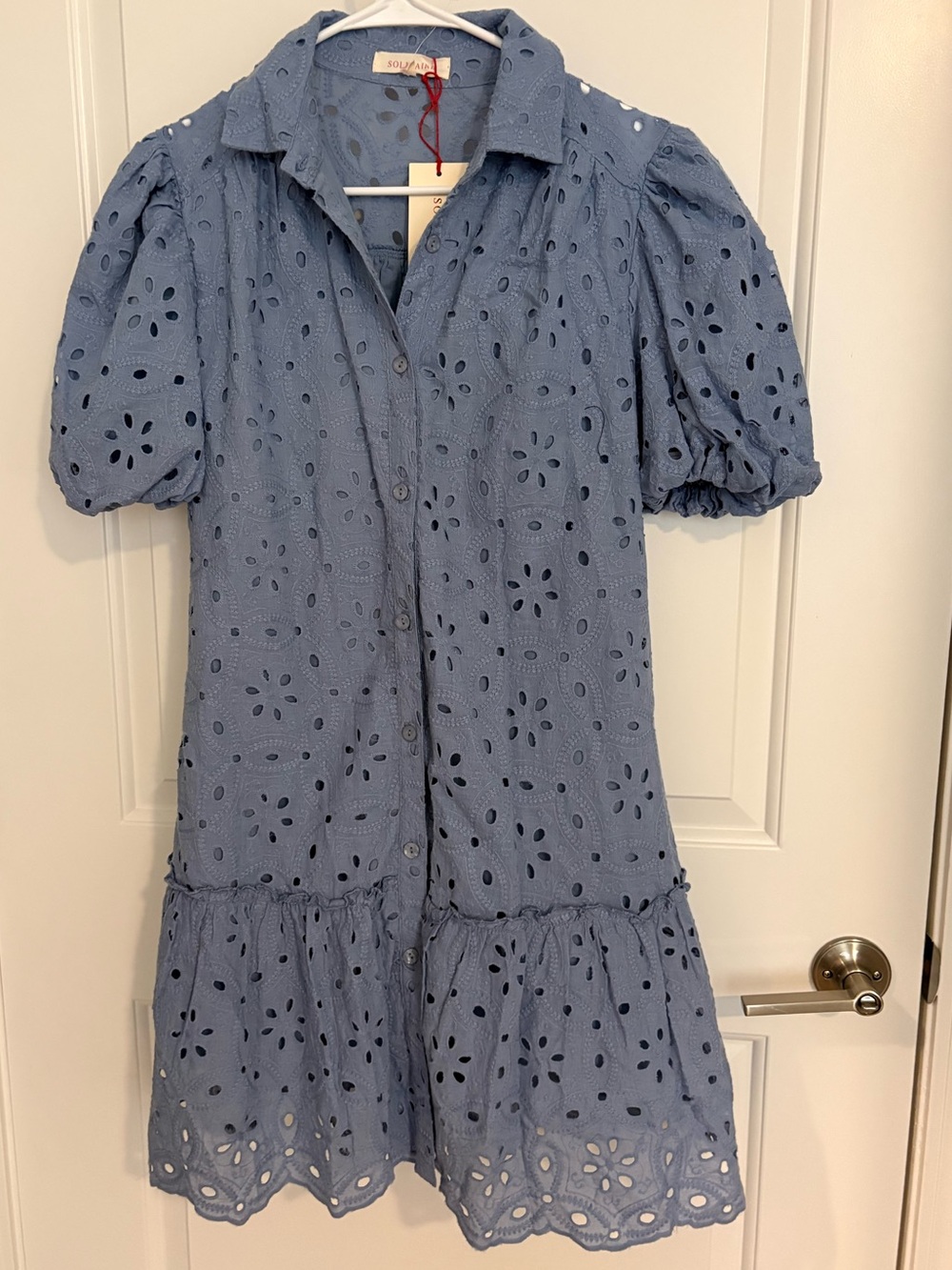 Solitaire Blue Eyelet Button-Front Dress NWT